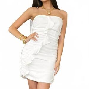 NEW BELLE D'AMOUR haley ruffle mini dress in white